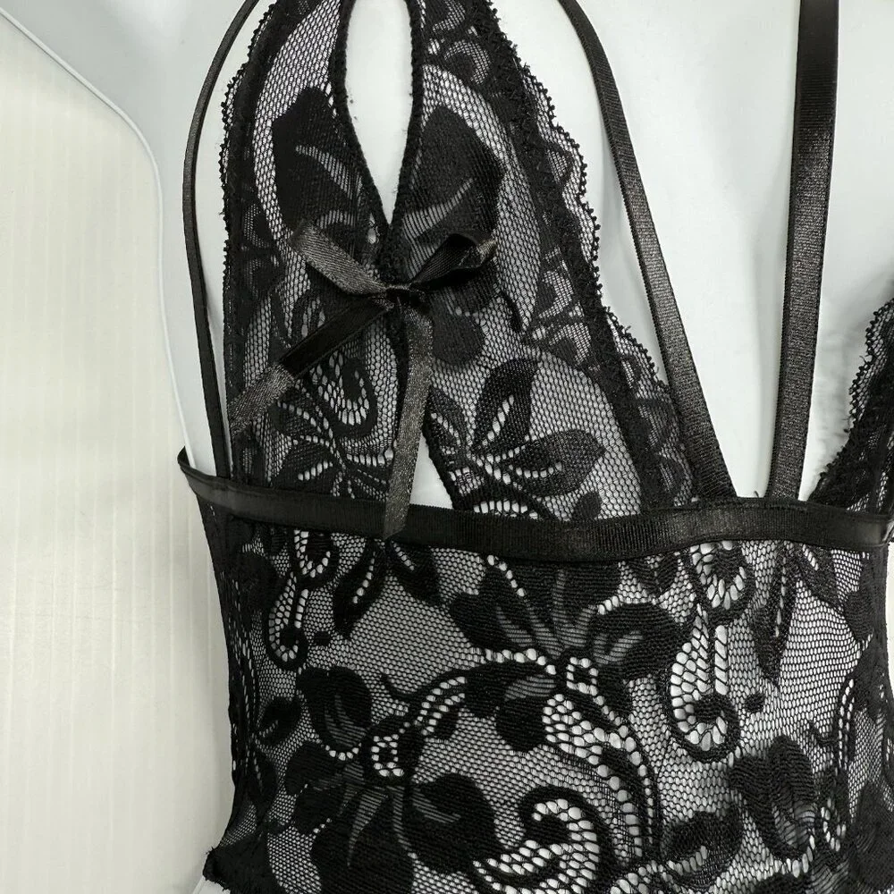 Oh La La Cheri Women's Black Adjustable Stretch Floral Lace Lingerie Size Small